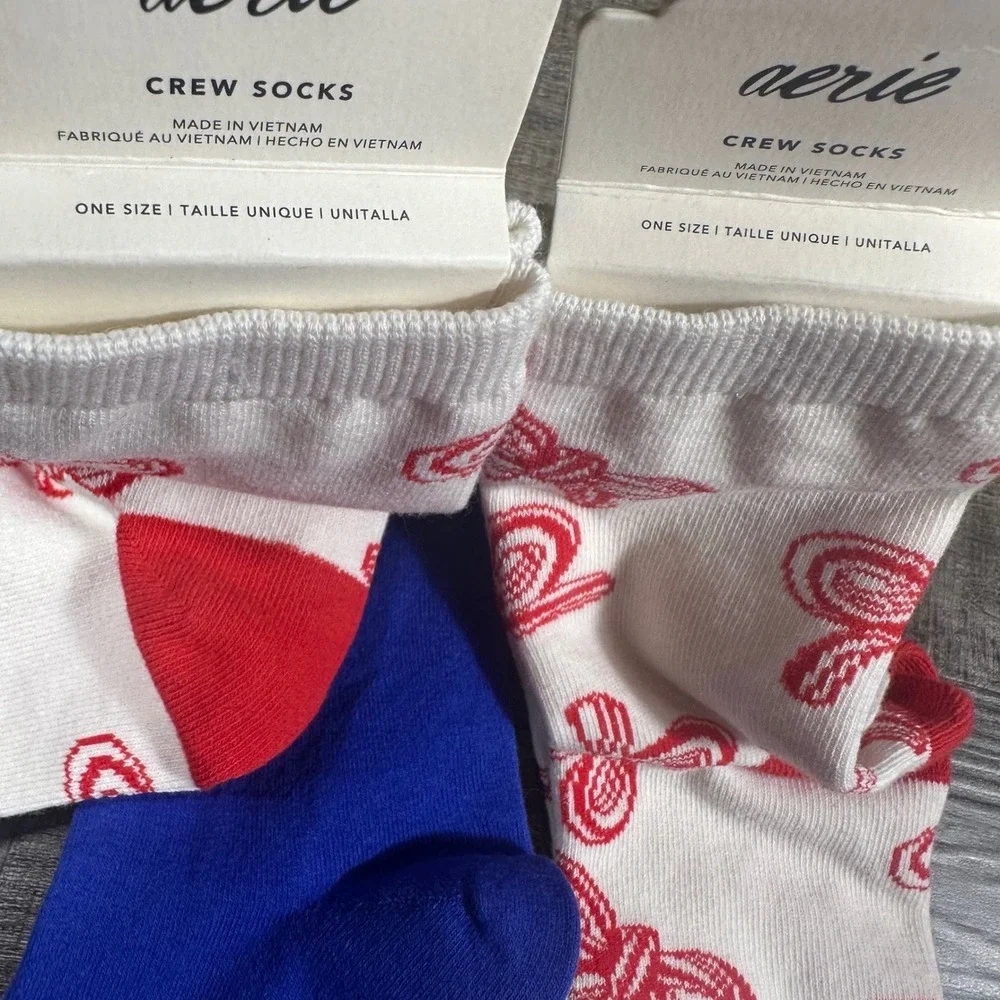 Aerie American Eagle Crew Socks NWT Women One Size Blue White Bows Fruits Bundle